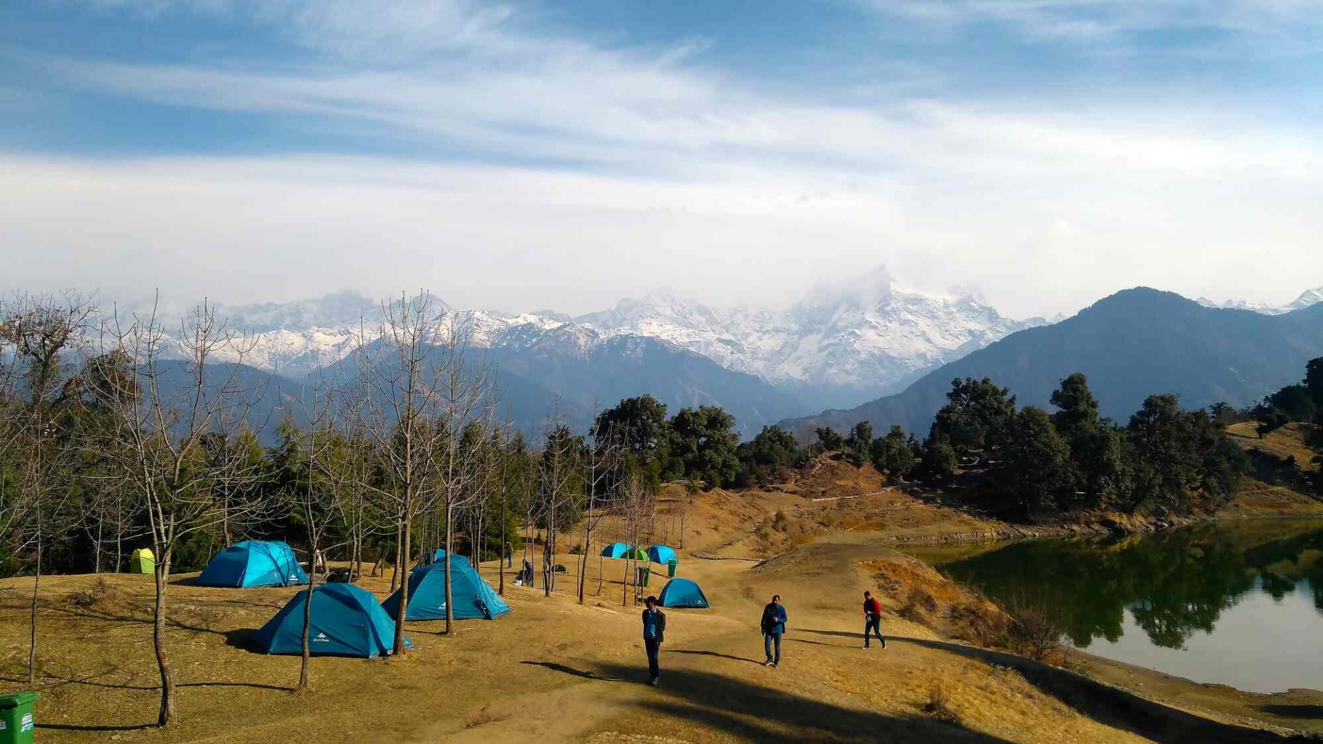Camping beside Deoria Tal with Himalayan view