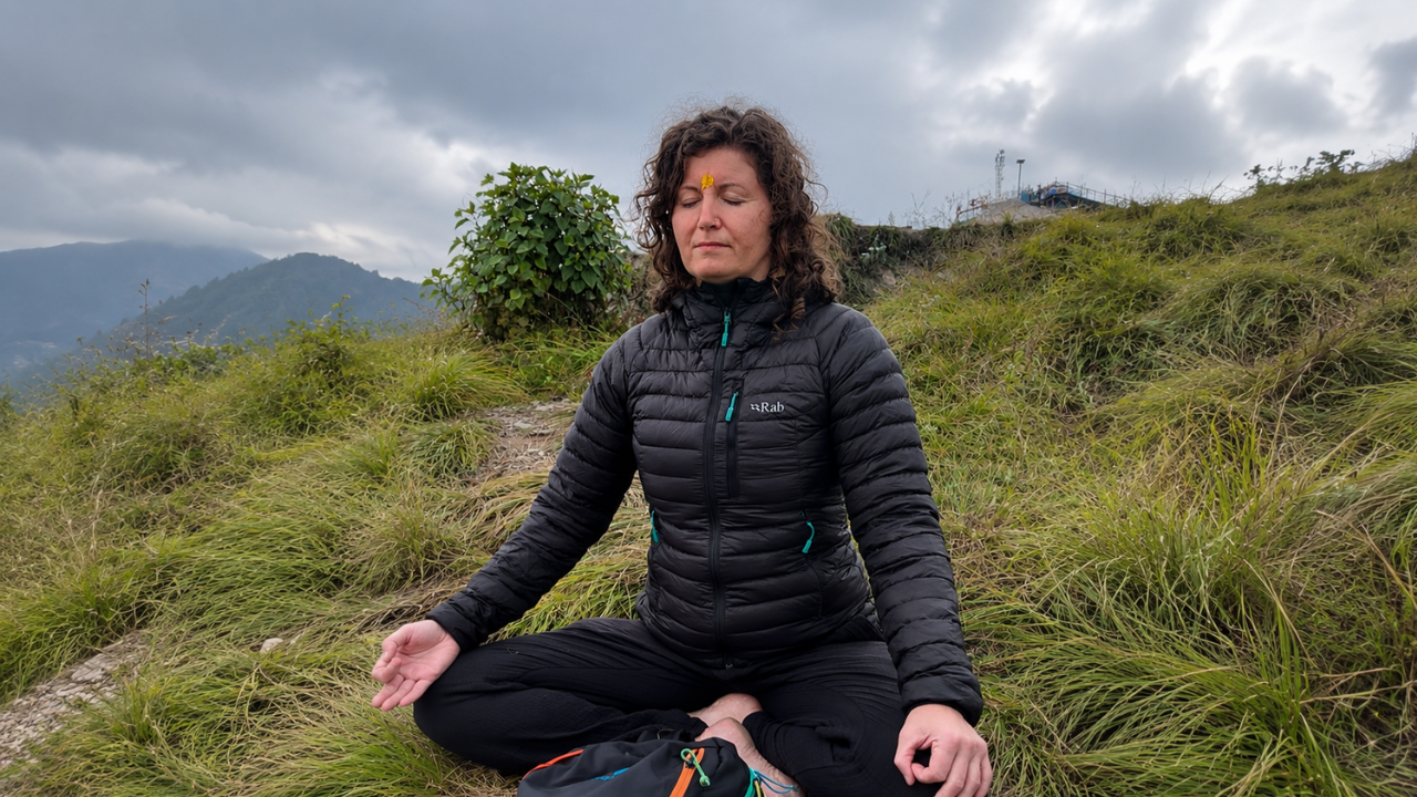 Woman practicing Himalayan meditation during the 10-Day Himalayan Yoga Immersion Retreat in Rishikesh India
