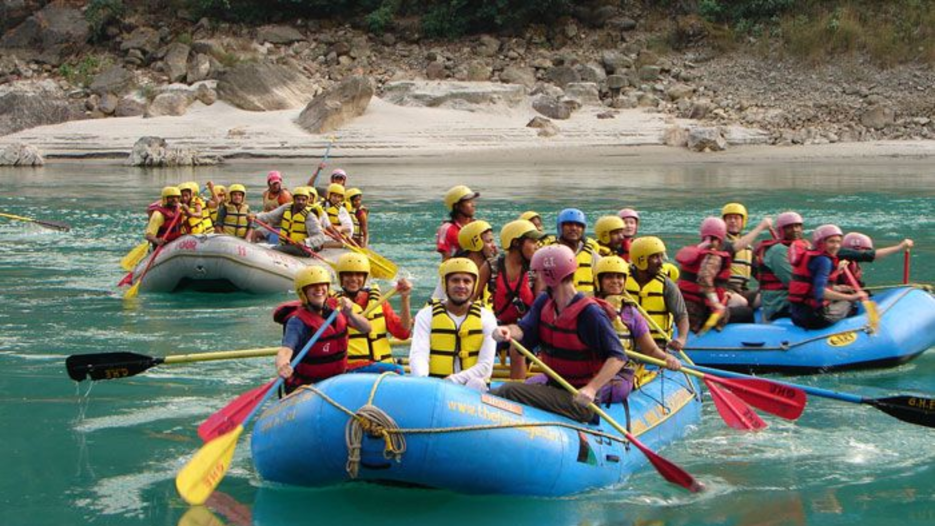 White water rafting rapids during river rafting in Rishikesh