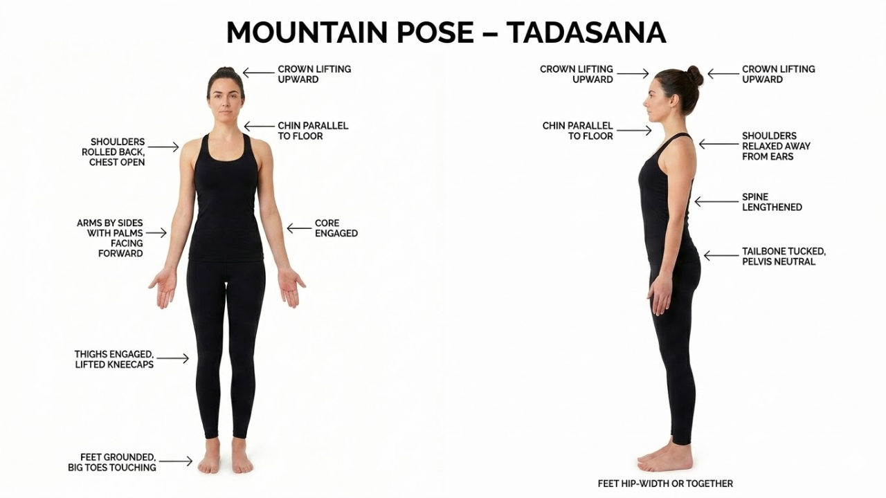 Person practicing Mountain Pose Tadasana yoga asana for beginners