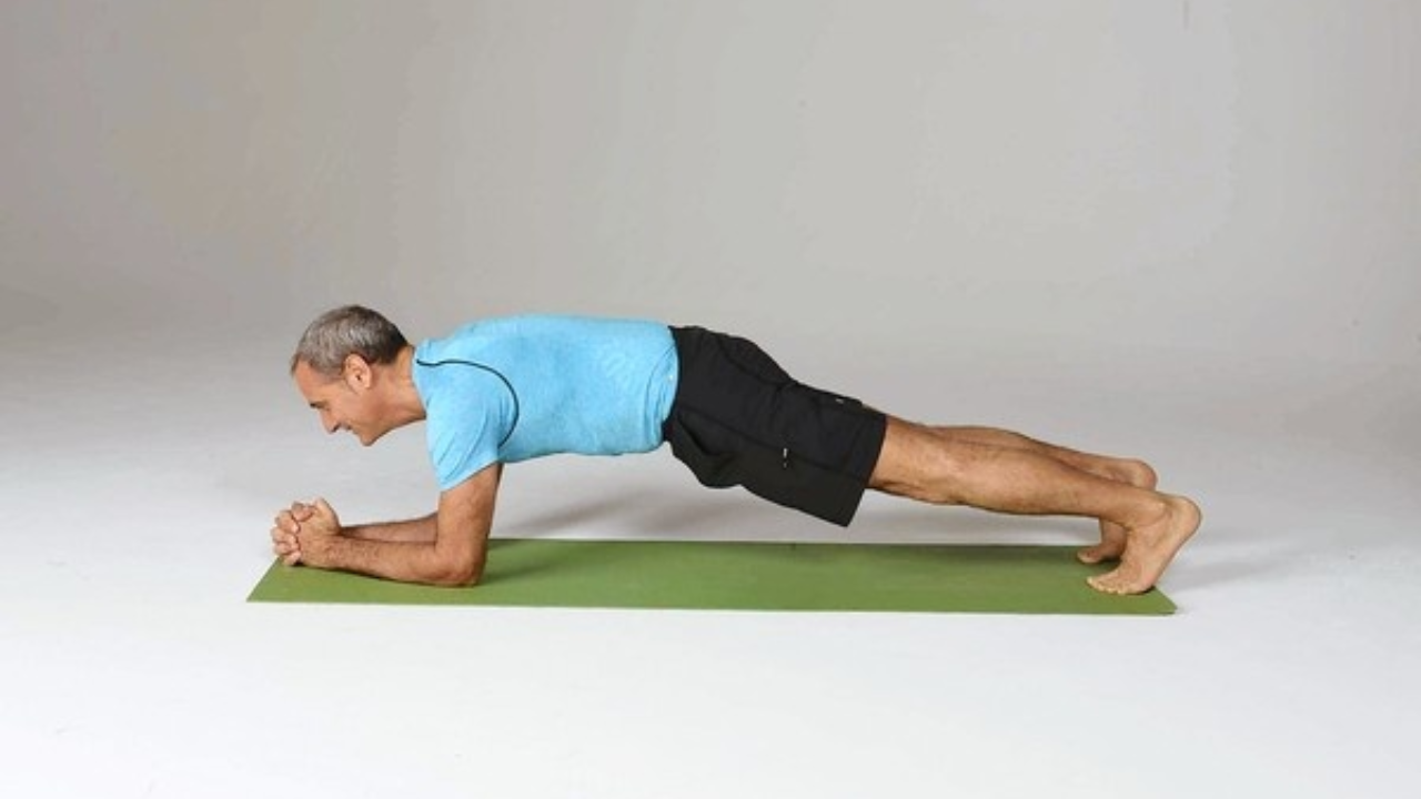 Side-by-side Plank and Chair Poses for core strength and thigh toning in weight loss routine