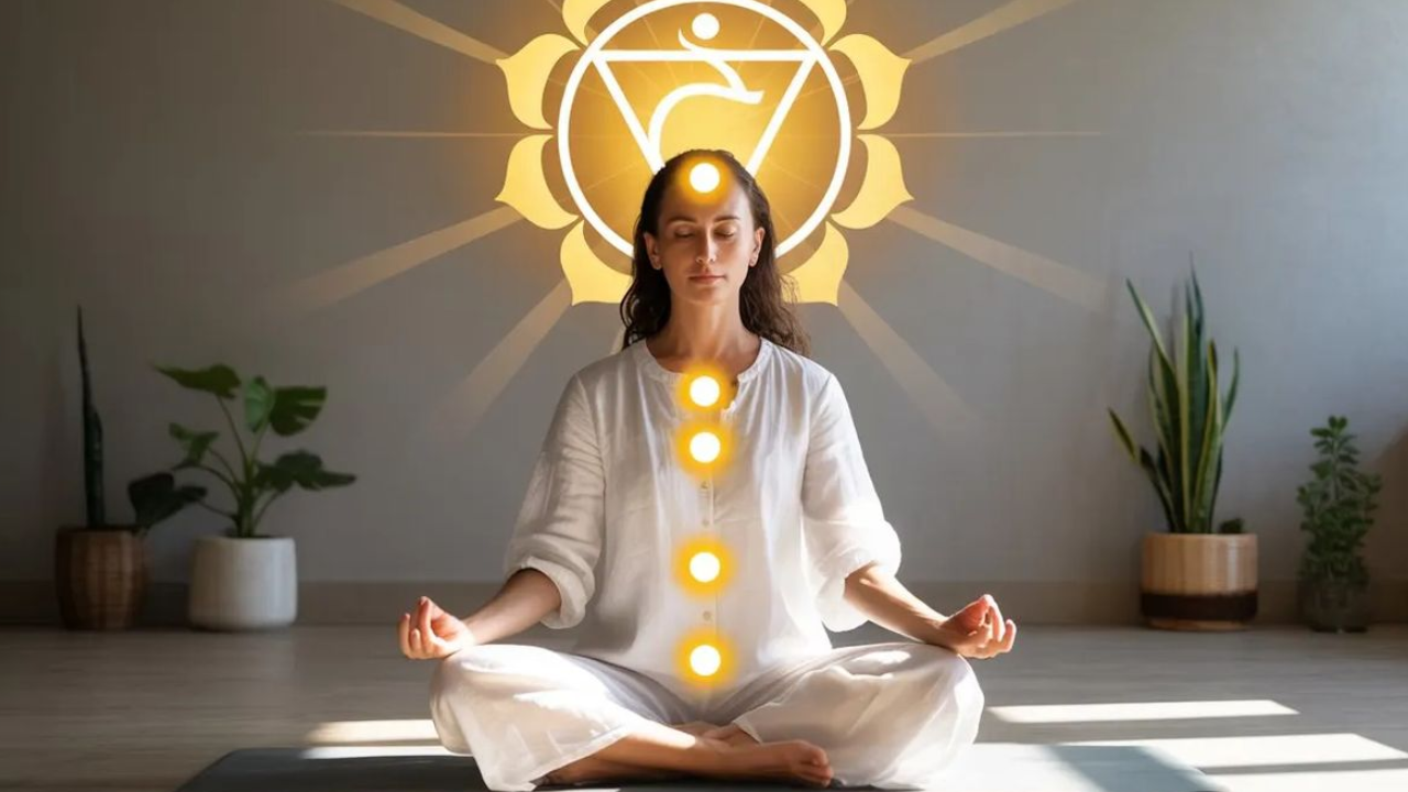 Kundalini energy awakening through chakras during deep meditation